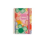 Miquelrius - Agenda 2025, Agenda anual 80x120 mm, Agenda día página, Cubierta cartón forrado plastificado, Espiral, Cierre goma elástica, Papel 80 g/m², Catalán, Inglés y Portugués, Flowery