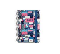 Miquelrius - Agenda 2025, Agenda anual 80x120 mm, Agenda día página, Cubierta cartón forrado plastificado, Espiral, Cierre goma elástica, Papel 80 g/m², Español, Inglés y Portugués, Villa