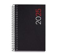 Miquelrius - Agenda 2025, Agenda anual 80x120 mm, Agenda día página, Cubierta flexible polipropileno, Espiral, Papel 80 g/m², Catalán, Inglés y Portugués, Color negro