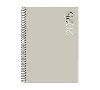 Miquelrius - Agenda 2025 Anual 155x213 mm, Día Página, Cubierta Flexible Polipropileno, Espiral, Papel 80 g/m², Español, Inglés y Portugués, Color Gris