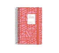 Miquelrius - Agenda 2026 día por página, Pequeña y portátil (80 x 120 mm), Planificación diaria, Cubierta rígida cartón, Espiral, Cierre goma elástica, Papel 80 g/m², Español-EN-PT, Baden
