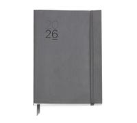 Miquelrius - Agenda 2026 día por página, Similar A5+ (155 x 213 mm), Planificación diaria, Cubierta flexible símil piel cosida, Papel 80 g/m², Español-EN-PT, Gris