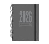 Miquelrius - Agenda 2026 semana vista sostenible, Similar A5+ (155 x 213 mm), Planificador semanal, Cubierta reciclada cartón forrado, Papel reciclado 100 g/m², Cierre goma, Español-EN-PT, Grafito