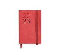 Miquelrius Agenda anual 2023, Día Página, Cubierta flexible símil piel cosida, Español, Inglés y Portugués, Color Rojo, Tamaño Passport 90 x 140 mm