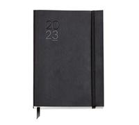 Miquelrius Agenda anual 2023, Semana Vista Vertical, Cubierta flexible símil piel cosida, Español, Inglés y Portugués, Color Negro, Tamaño Plus 155 x 213 mm