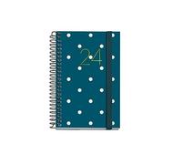 Miquelrius - Agenda Anual 2024, Día Página, Tamaño Caddy 80 x 120 mm, Cubierta rígida, Encuadernación espiral, Cierre con goma, Catalán, Inglés y Portugués, Lunares con stamping oro