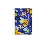 Miquelrius - Agenda Anual 2024, Día Página, Tamaño Caddy 80 x 120 mm, Cubierta rígida, Encuadernación espiral, Cierre con goma, Catalán, Inglés y Portugués, Flores con stamping plata