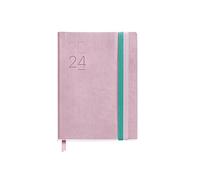 Miquelrius - Agenda Anual 2024, Día Página, Tamaño Journal 122 x 168 mm, Cubierta flexible símil piel cosida, Doble cierre goma elástica, Español, Inglés y Portugués, Rosa