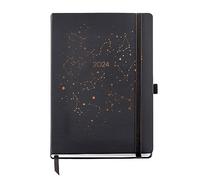 Miquelrius - Agenda Anual 2024, Día Página, Tamaño Plus 155 x 213 mm (similar A5), Cubierta rígida, Cosida, Cierre con goma, Catalán, Inglés y Portugués, Constelación con stamping cobre
