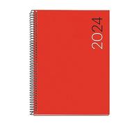 Miquelrius - Agenda Anual 2024, Semana Vista Vertical, Tamaño Plus 155 x 213 mm (similar A5), Cubierta flexible polipropileno, Encuadernación espiral, Español, Inglés y Portugués, Rojo