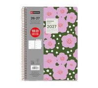 Miquelrius - Agenda Escolar 18 Meses Semana Vista de Julio 2026 a Diciembre 2027, Tamaño A5+ (15,5×21,3 cm), Dos Páginas Stickers, Espiral Metálico, Cubierta Rígida Cartón, Español-EN-PT, Corolas