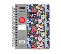 Miquelrius - Agenda Escolar 18 Meses 2026 2027 Semana Vista, Espiral Doble, A5+ (15,5×21,3 cm), Doble Bolsillo Interior, Marcapáginas y Stickers, Cubierta Rígida Cartón, Español-EN-PT, Bloom