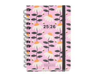 Miquelrius - Agenda Escolar 2025 2026, Planificador de Septiembre a Agosto, Tamaño 125.5 x 178 mm, Día Página, Doble Espiral, Pegatinas, Tapa de Cartón Forrado, Cierre con Goma, Español-Inglés