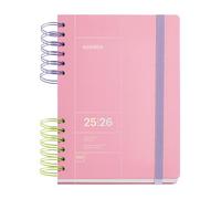Miquelrius - Agenda Escolar 2025 2026, Septiembre a Agosto, Tamaño 160.5 x 218 mm, Semana Vista, Doble Espiral Bicolor, Cubierta Rígida, Cierre con goma, Catalán-Inglés-Portugués