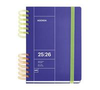 Miquelrius - Agenda Escolar 2025 2026, Septiembre a Agosto, Tamaño 164 x 218 mm, Día Página, Doble Espiral Bicolor, Cubierta Rígida, Cierre con goma, Español-Inglés-Portugués