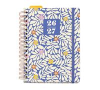 Miquelrius - Agenda Escolar 2026 2027 Día por Página A5+, Blue Garden | Multilingüe 6 Idiomas, Papel 100 g/m², Tapa de Cartón, Goma, Doble Espiral, Separadores, Bolsillo, Regla y Stickers