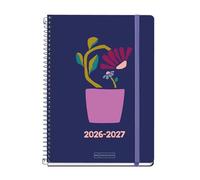 Miquelrius - Agenda Escolar 2026 2027 Semana Vista 10 Meses, A5+ (15,5×21,5 cm), Cartón Forrado, Espiral Metálico, Bolsillo Interior, Stickers, Regla Marcapáginas, Cierre con Goma, Español-EN, Flower