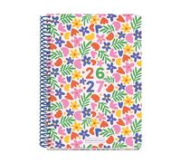 Miquelrius - Agenda Escolar 2026 2027 Semana Vista 10 Meses, Tamaño A5+ (15×21,3 cm), Cantos Redondeados, Cartón Forrado y Espiral de Plástico Azul, Detalles en Stamping UVI, Español-EN, Flowery