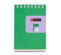 Miquelrius - Bloc de notas A7 liso, Cubierta bicolor de polipropileno flexible, 80 hojas de papel marfil de 80 g/m², Libreta con espiral superior transparente de silicona, Verde/Malva