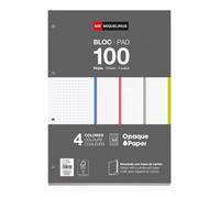 Miquelrius - Bloc de Recambio A4, 100 Hojas 5 x 5 mm, 4 Colores | Folios Encolados con Base de Cartón, Papel Opaco 70 g/m², Perforados para Carpeta de Anillas o Archivador, Material Escolar