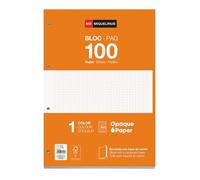 Miquelrius - Bloc de recambio de hojas cuadriculadas A4, Recambio de hojas perforadas para archivador 4 anillas, 100 hojas A4 con cuadrícula 5x5 mm, Papel 70 g/m², Naranja