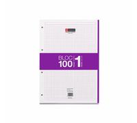 Miquelrius - Bloc de recambio de hojas cuadriculadas A4, Recambio de hojas perforadas para archivador 4 anillas, 100 hojas A4 con cuadrícula 5x5 mm, Papel 70 g/m², Violeta