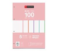 Miquelrius - Bloc de Recambio A4, 100 Hojas Cuadriculadas 5x5 mm, 5 Colores | Folios Encolados con Base de Cartón, Papel 90 g/m² y Perforaciones Estándar para Carpeta de Anillas, Material Escolar
