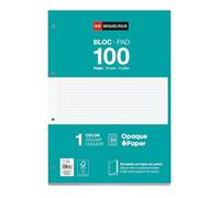 Miquelrius - Bloc de recambio de hojas cuadriculadas A4, Recambio de hojas perforadas para archivador 4 anillas, 100 hojas A4 con cuadrícula 5x5 mm, Papel 70 g/m², Turquesa