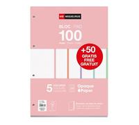 Miquelrius - Bloc de Recambio A4, 150 Hojas Cuadriculadas 5x5 mm, 5 Colores | Folios Encolados con Base de Cartón, Papel 90 g/m² y Perforaciones Estándar para Carpeta de Anillas, Material Escolar