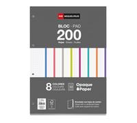 Miquelrius - Bloc de Recambio A4, 200 Hojas 5 x 5 mm, 8 Colores | Folios Encolados con Base de Cartón, Papel Opaco 70 g/m², Perforados para Carpeta de Anillas o Archivador, Material Escolar