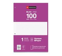 Miquelrius - Bloc de recambio de hojas cuadriculadas A4, Recambio de hojas perforadas para archivador 4 anillas, 100 hojas A4 con cuadrícula 5x5 mm, Papel 70 g/m², Fucsia