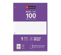 Miquelrius - Bloc de recambio de hojas cuadriculadas A4, Recambio de hojas perforadas para archivador 4 anillas, 100 hojas A4 con cuadrícula 5x5 mm, Papel 70 g/m², Violeta