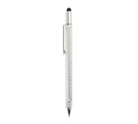 Miquelrius - Bolígrafo multiherramienta 5 en 1, Boli tinta azul con regla, nivel, punta táctil para pantalla y destornillador, Multifunción para oficina, taller o regalo