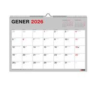 Miquelrius - Calendario 2026 de pared Basic, Organizador anual A4: 296 x 210 mm, Con espacio para anotar, Encuadernación espiral doble, Planificador 12 meses, Catalán