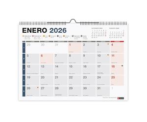 Miquelrius - Calendario 2026 de pared Completo, Organizador anual A4: 296 x 210 mm, Con espacio para anotar, Encuadernación espiral doble, Planificador 12 meses, Español