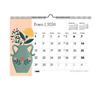 Miquelrius - Calendario de Pared 2024, Tamaño A3: 420 x 296 mm, Con espacio para anotar, Encuadernación espiral doble, Español, Peony Rose Design, Jarrones