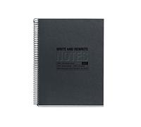 Miquelrius - Cuaderno 100% Reciclado, Cubierta Cartón Reciclado, Cuaderno A4 (210 x 297 mm), 4 Taladros, 120 Hojas recicladas de 80 g/m², 4 Franjas de Color, Rayado Cuadrícula 5 mm, Color Grafito