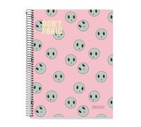 Miquelrius - Cuaderno A4, 140 Hojas de 70 g/m², Cuadrícula 5 x 5 mm, 4 Franjas de colores, 4 Taladros, Cubierta rígida, Colección Don't Panic