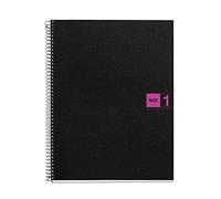 Miquelrius - Cuaderno A4, 80 Hojas de 70 g/m², 1 Banda de Color, Libreta Cuadriculada 5 mm, 4 Taladros, Cubierta Flexible de Polipropileno, Notebook The Original, Color Negro/Fucsia