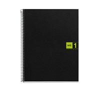 Miquelrius - Cuaderno A4, 80 Hojas de 70 g/m², 1 Banda de Color, Libreta Cuadriculada 5 mm, 4 Taladros, Cubierta Flexible de Polipropileno, Notebook The Original, Color Negro/Verde
