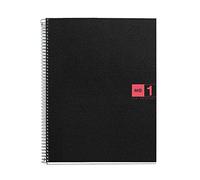 Miquelrius - Cuaderno A4, 80 Hojas de 70 g/m², 1 Banda de Color, Libreta Cuadriculada 5 mm, 4 Taladros, Cubierta Flexible de Polipropileno, Notebook The Original, Color Negro/Rojo