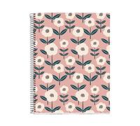 Miquelrius - Cuaderno A4 Cuadriculado, 100 Hojas de 70 g/m², Cubierta de Cartón Rígido, 4 Franjas de Color Multiasignatura, Espiral, 4 Taladros para Archivar, Notebook Rosa