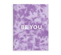 Miquelrius - Cuaderno A4 Cuadriculado, 120 Hojas de 4 Colores Multiasignatura, Papel 90 g/m², Tapa Dura Tie Dye, Espiral, 4 Taladros para Archivar, Lavanda