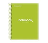 Miquelrius - Cuaderno A4 Notebook Emotions, 160 Hojas 90 g/m², Cuadrícula 5 x 5 mm, 8 Franjas de Colores, Espiral Microperforado, Tapa Polipropileno, 4 Taladros, Color Verde Lima