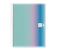 Miquelrius - Cuaderno A4 Cuadriculado 5 mm, 120 Hojas 70 g/m², 4 Franjas de Colores Multiasignatura, Cubierta de Polipropileno, Espiral Microperforado, 4 Taladros para Archivar, Aurora Santorini