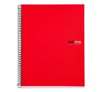 Miquelrius - Cuaderno A4 Cuadriculado 5 mm, 150 Hojas con 6 Bandas de Colores, Papel Extra Opaco 70 g/m², Tapas Polipropileno Resistente con 4 Taladros, Notebook The Originals, Rojo