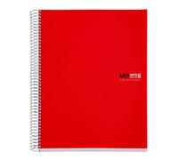 Miquelrius - Cuaderno A4 Cuadriculado 5 mm, 200 Hojas con 8 Bandas de Colores, Papel Extra Opaco 70 g/m², Tapas Polipropileno Resistente con 4 Taladros, Notebook The Originals, Rojo