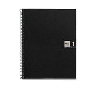 Miquelrius - Cuaderno A4, 80 Hojas de 70 g/m², 1 Banda de Color, Libreta Cuadriculada 5 mm, 4 Taladros, Cubierta Flexible de Polipropileno, Notebook The Original, Color Negro/Gris