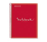 Miquelrius - Cuaderno A4 Notebook Emotions, 80 Hojas 90 g/m², Grands Carreaux Séyès, 1 Franja de Color, Espiral Microperforado, Tapa Polipropileno, 4 Taladros, Rojo