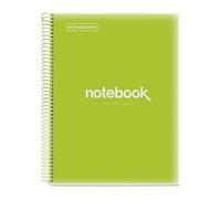 Miquelrius - Cuaderno A4 Notebook Emotions, 120 Hojas 90 g/m², Rayado Horizontal 7 mm, 5 Franjas de Colores, Espiral Microperforado, Tapa Polipropileno, 4 Taladros, Color Verde Lima